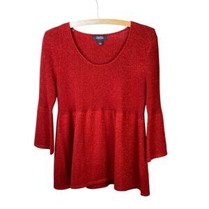 Dressbarn Collection Shimmery Red Empire Waist Sweater w Bell Sleeves - Size L